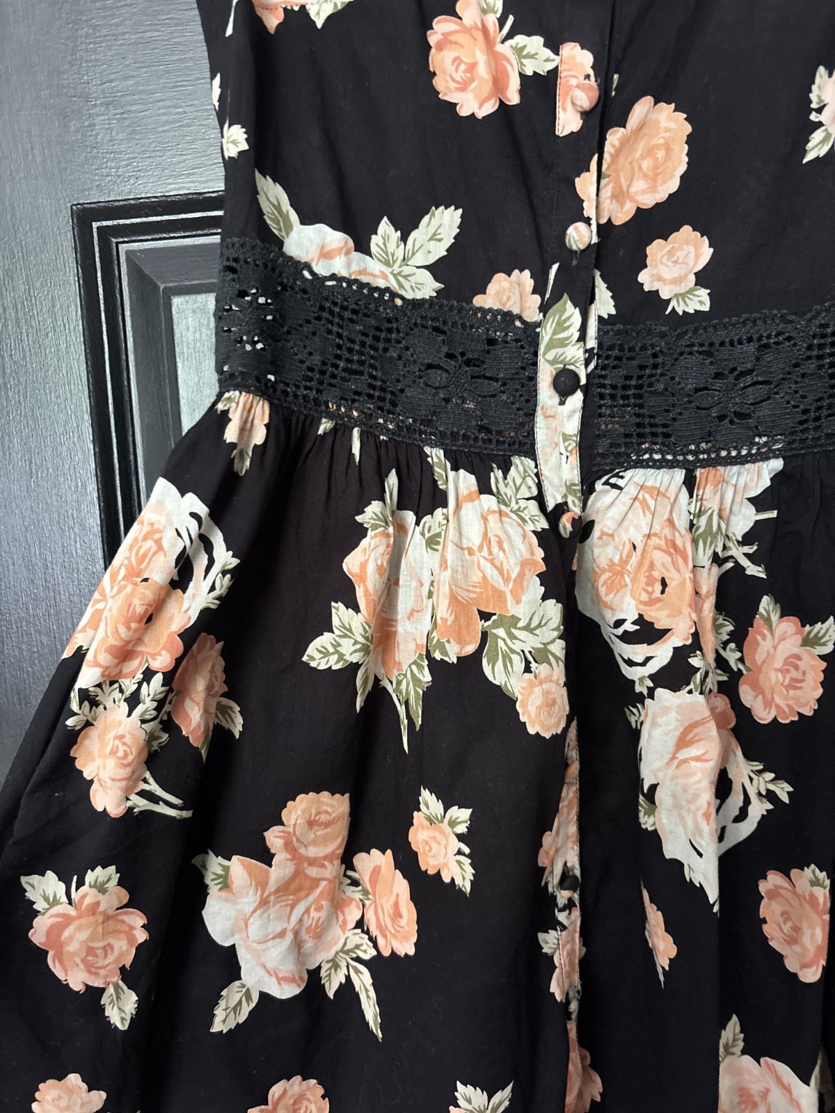 Topshop black peach coral floral round neck sleeveless knee length dress 6