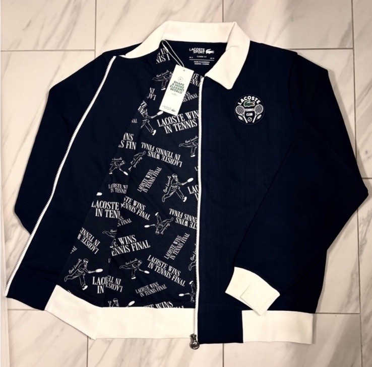 Lacoste Men’s Full Zip Tennis Jacket Navy Blue White $220 New