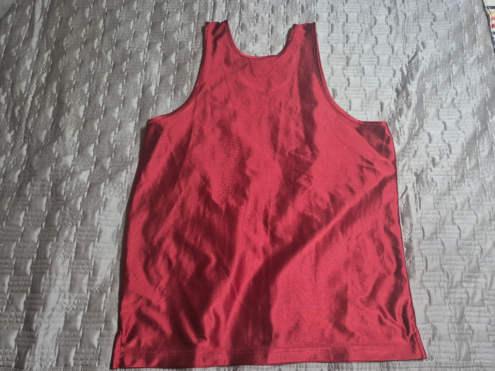 Vintage 90s Nike Basketball Jersey Tank Top Large Satin Red Silky Shiny