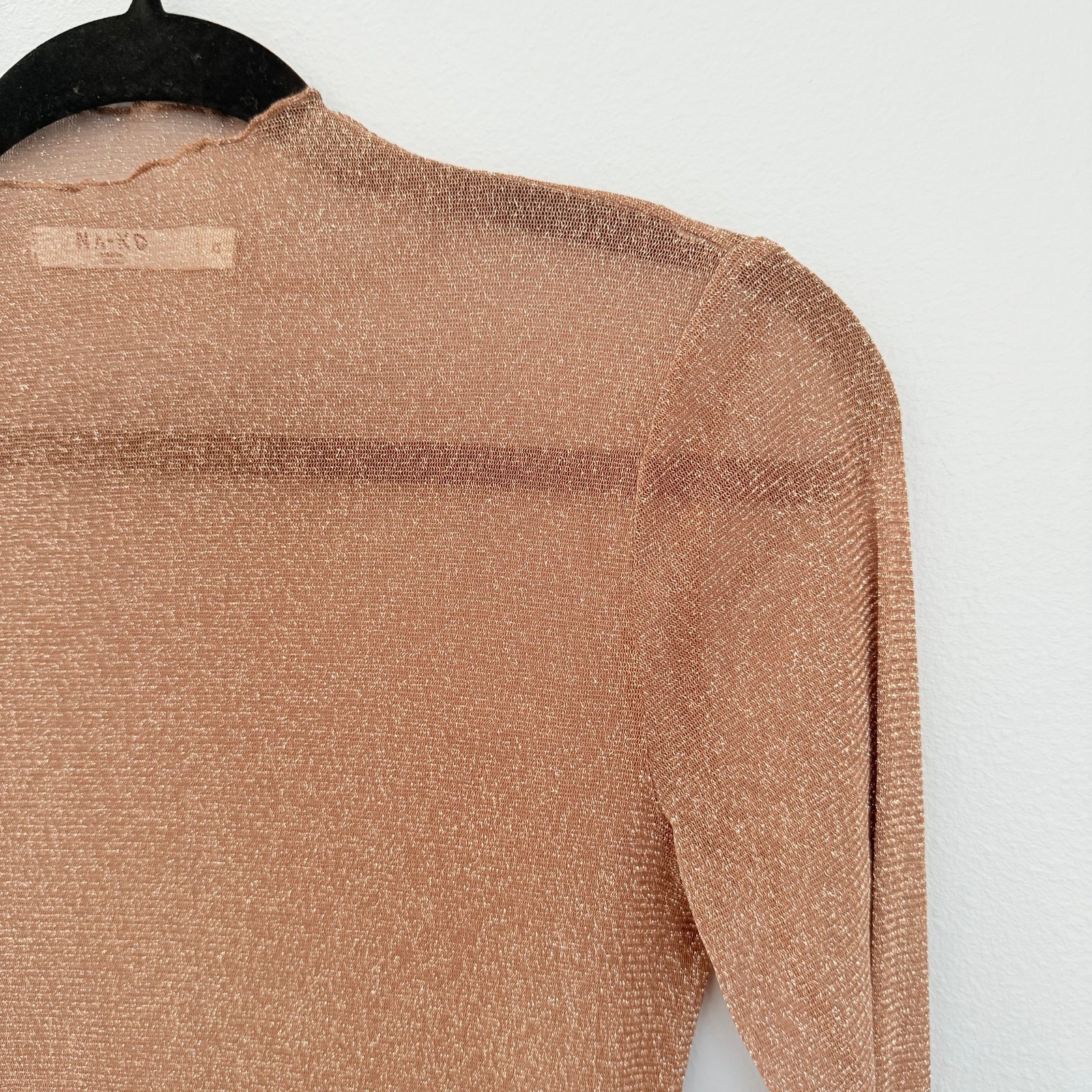 NA-KD Glittery High Neck Mesh Top – Sheer Long Sleeve Top – Size XS