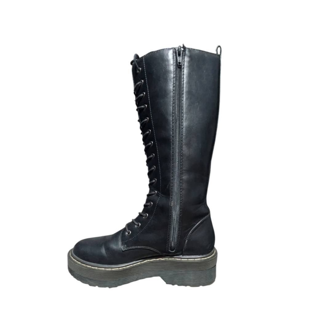 No Brand 15-Hole Platform Lace-Up Boots Side Zip Black 23.5cm Super Excellent