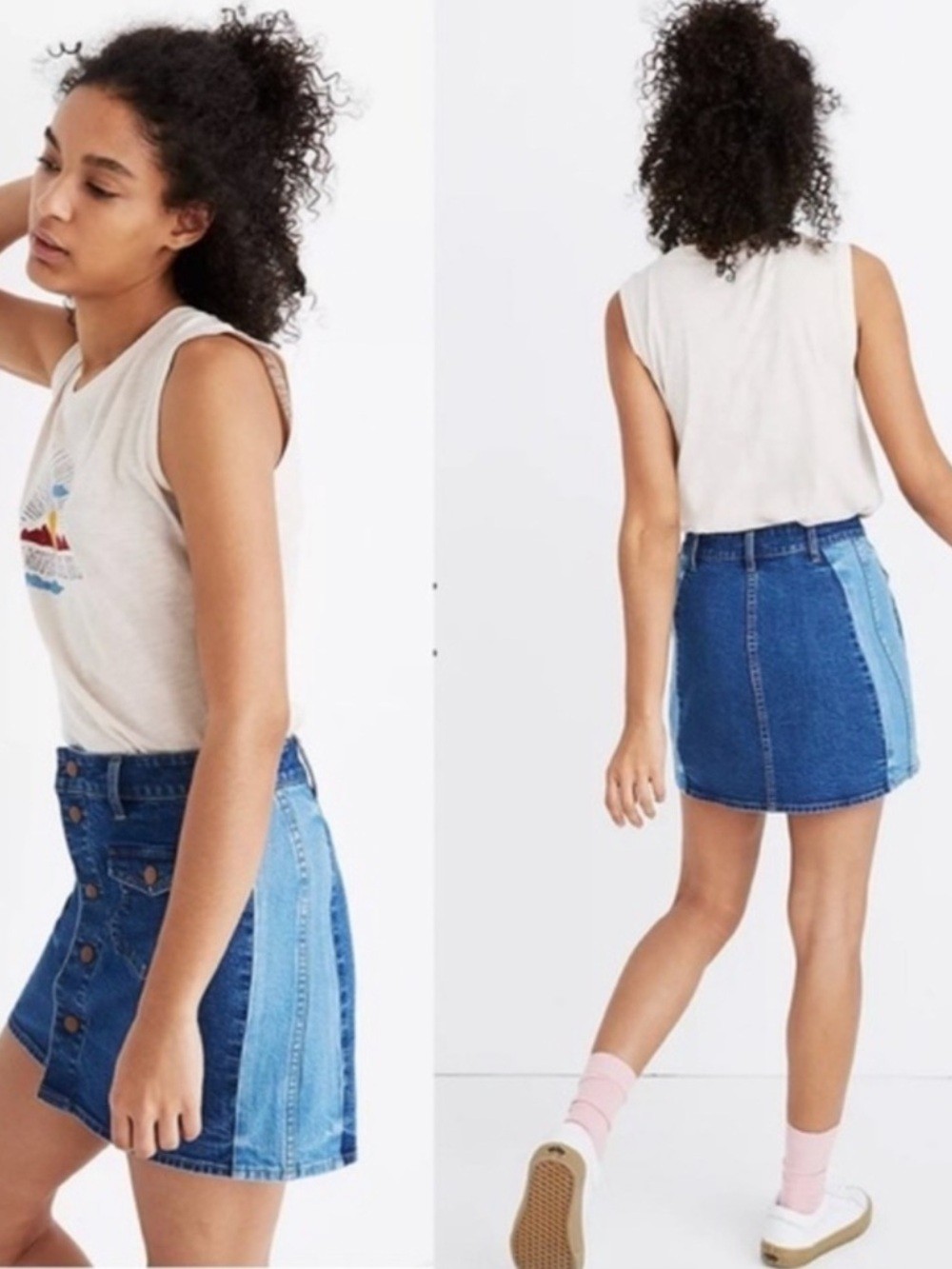 Madewell Two-Toned Blue Button-Front Denim Mini Skirt