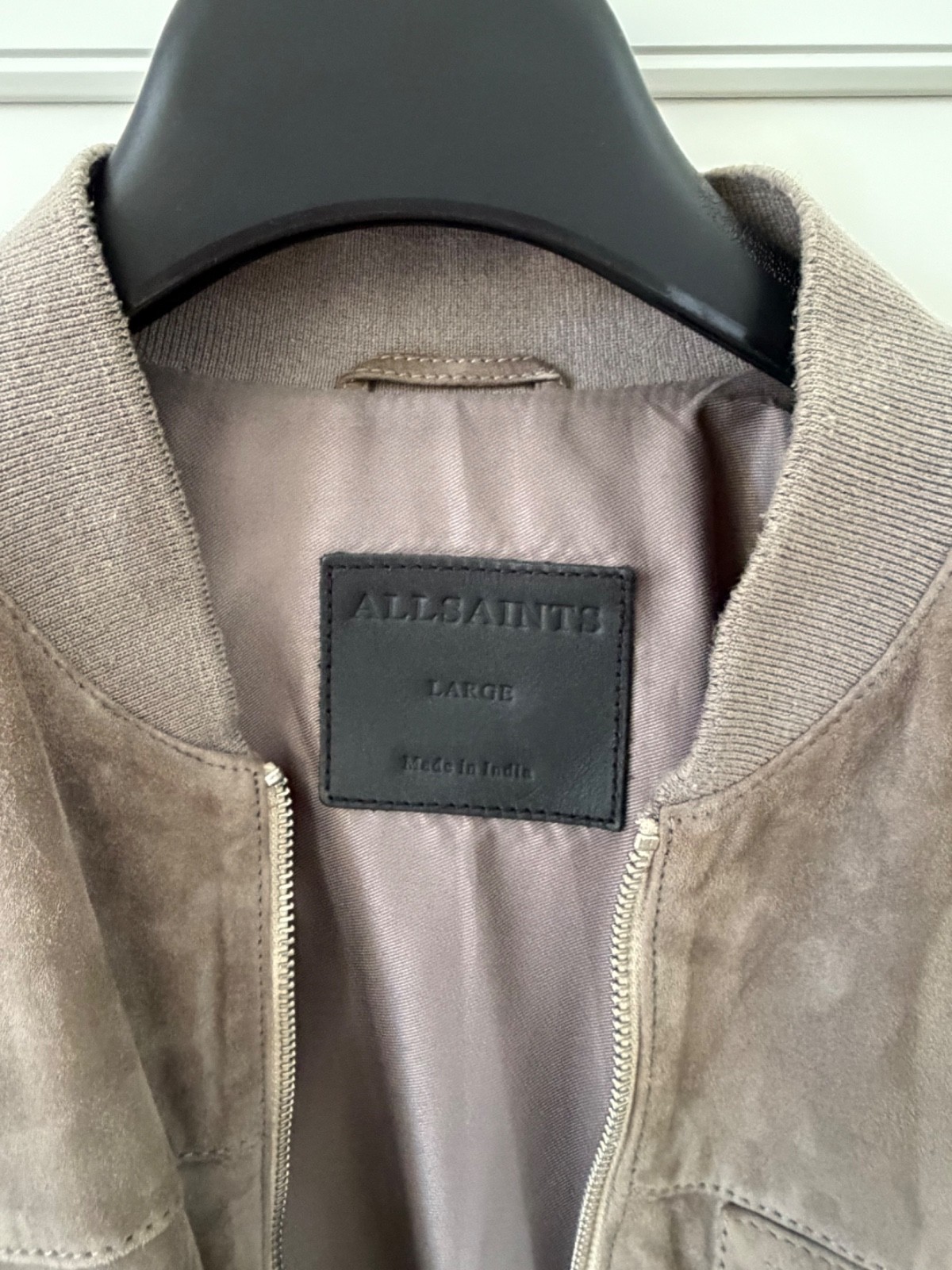 AllSaints Konrad grey suede Bomber Jacket – Men’s large