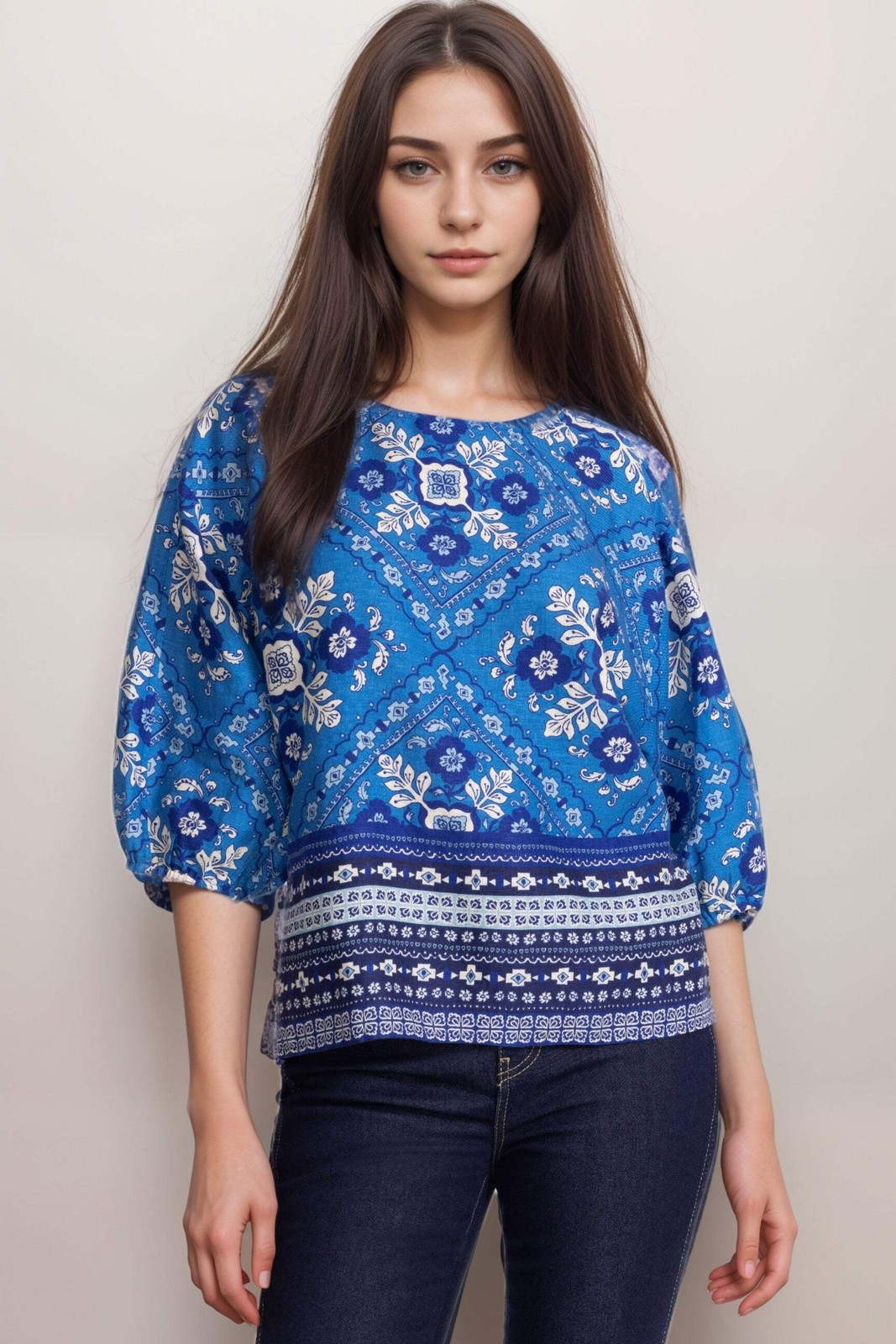 Johnny Was JWLA Blue Linen Boat Neck Blouse J12425-2