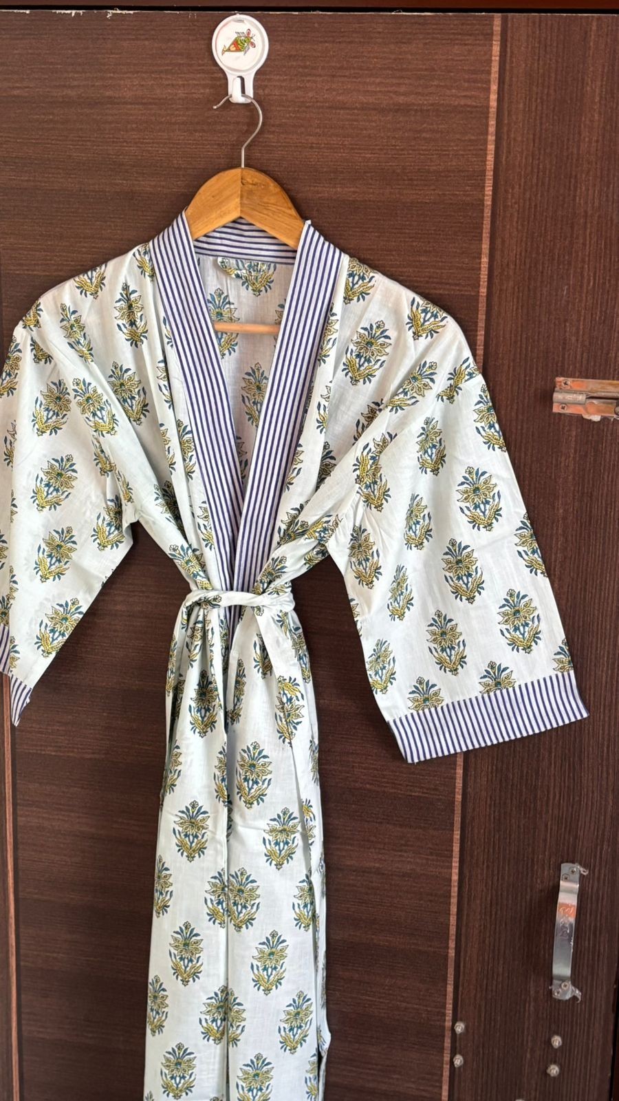 Women’s Cotton Floral Kimono Robe Long White Bathrobe Belted Lounge Wear Spa