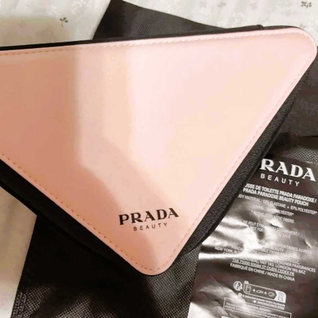 Prada Triangle Clutch Bag Cosmetic Pouch Pink & Black NWT