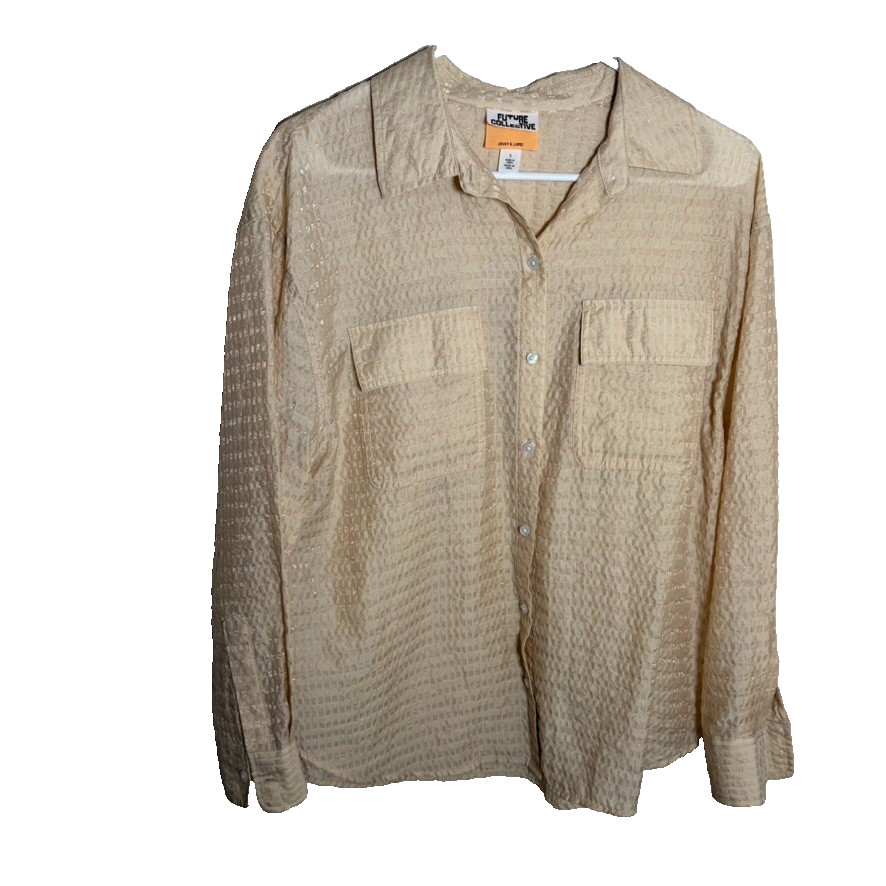Future Collective Blouse Women’s Small Beige Button Up Long Sleeve Shirt