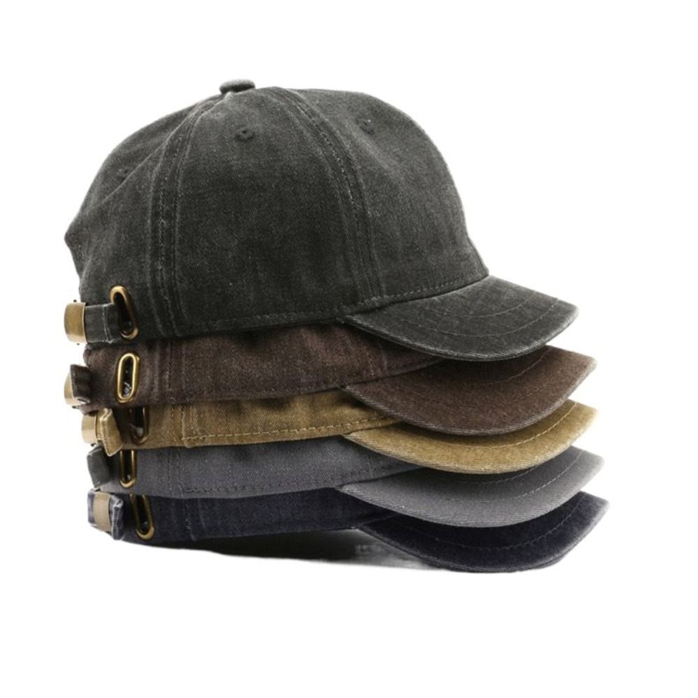 Retro Short Brim Baseball Cap Adjustable Solid Color Snapback Cap Fashion US