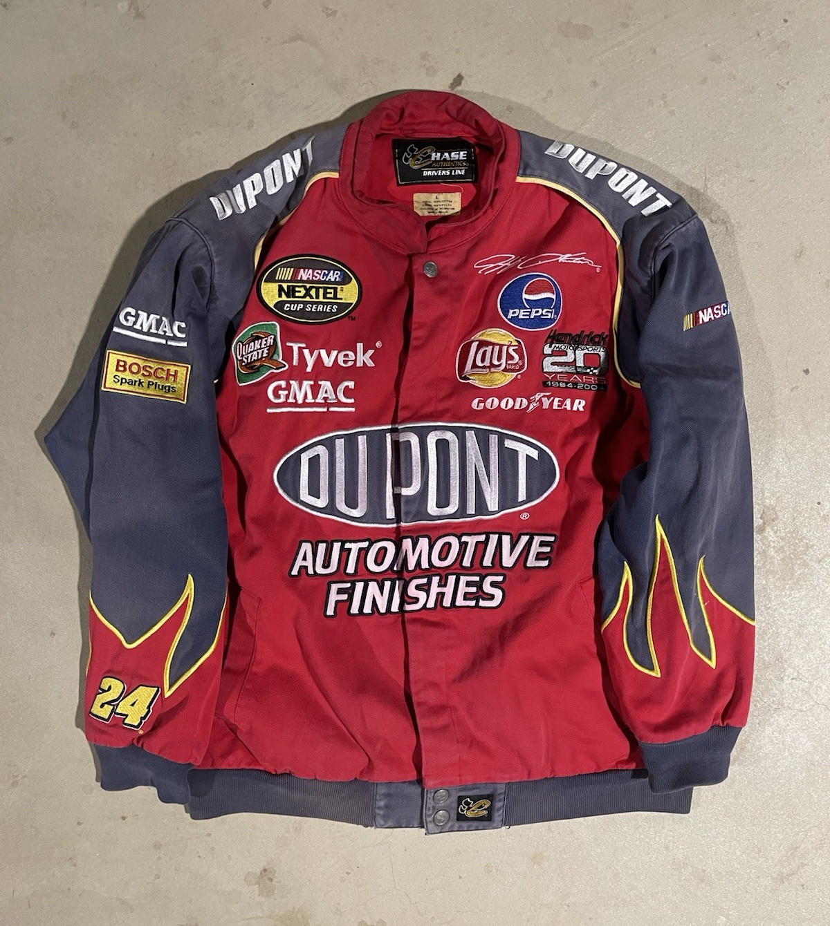 Chase Authentics Drivers Line NASCAR Varsity Jacket Mens L Red Blue Snap