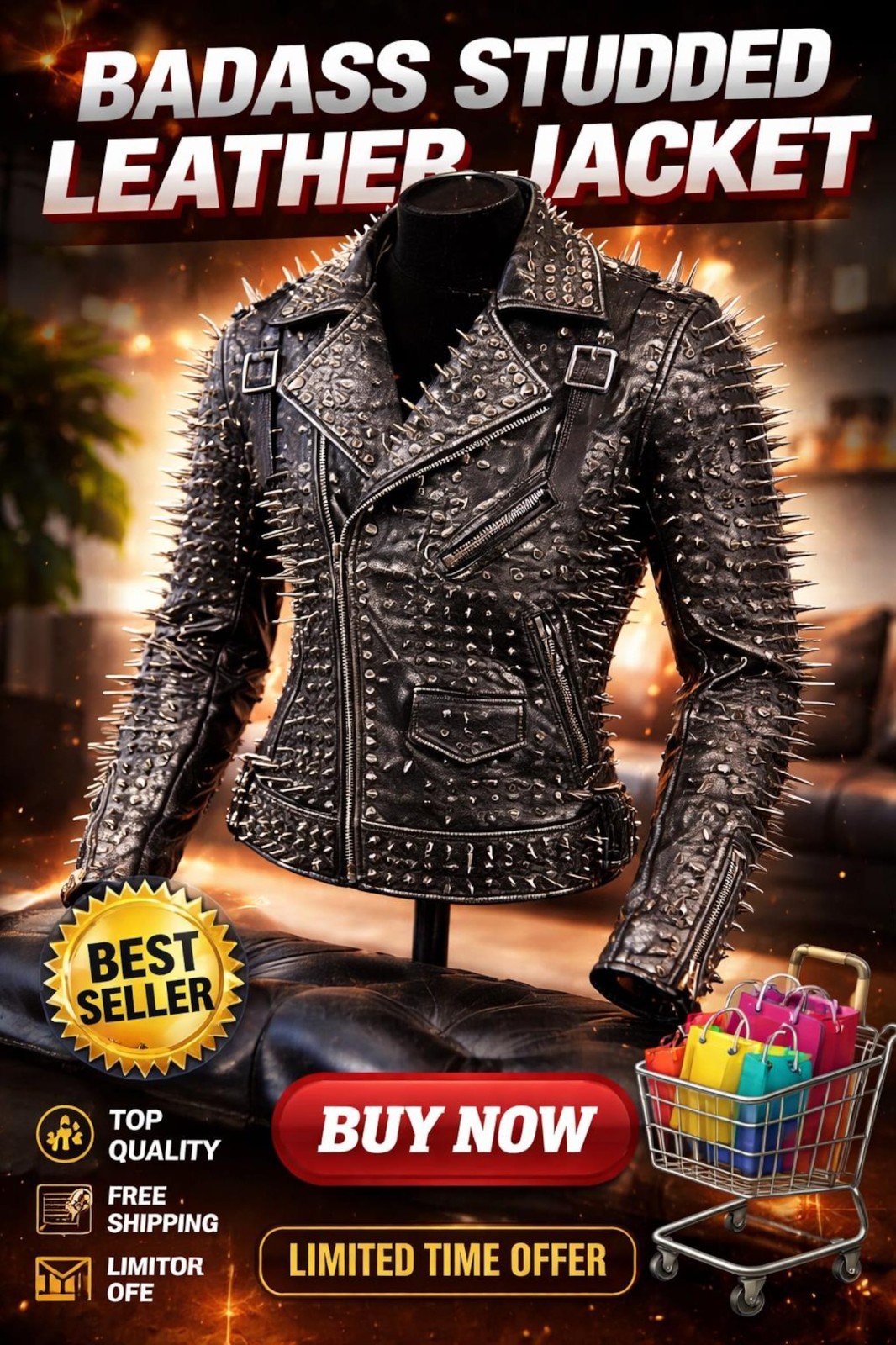 Men’s Studded Spiked Leather Biker Jacket Punk Rock Moto Gothic Motorcycle Coat