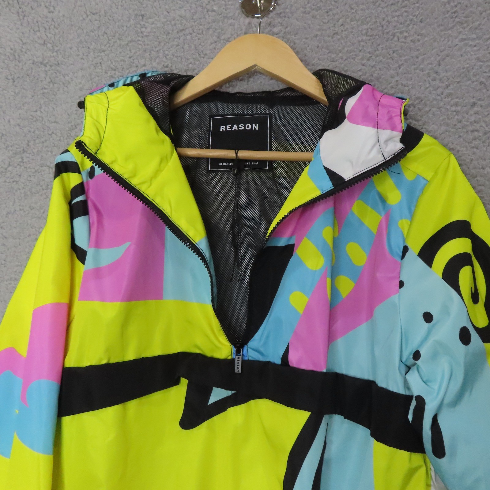 Reason NYC Windbreaker Jacket Medium 90s Style Colorful Graphic Streetwear Coat