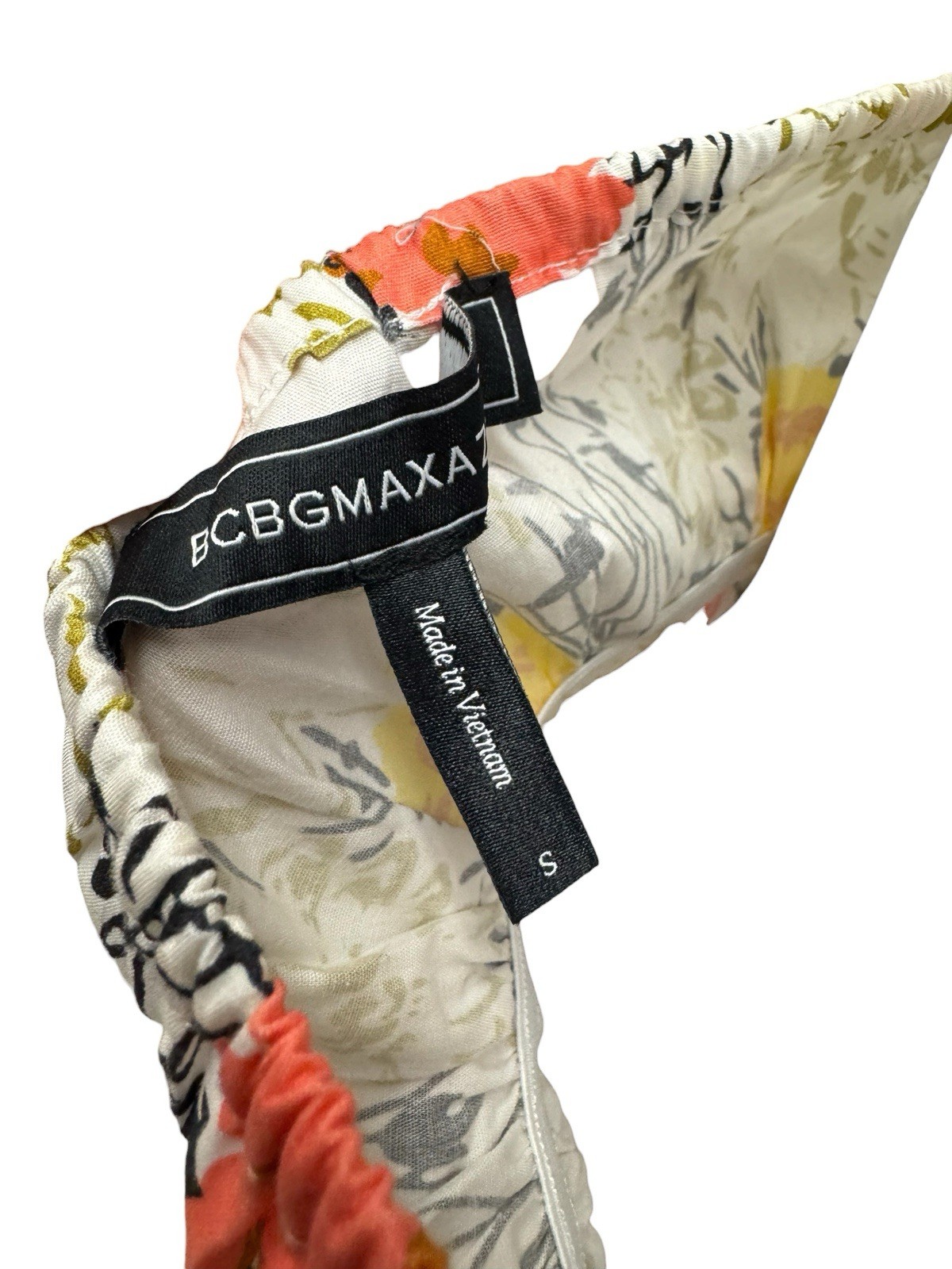 NWT BCBG Max Azaria Floral Coral & Yellow On White Ruched Peplum Tank Top US S