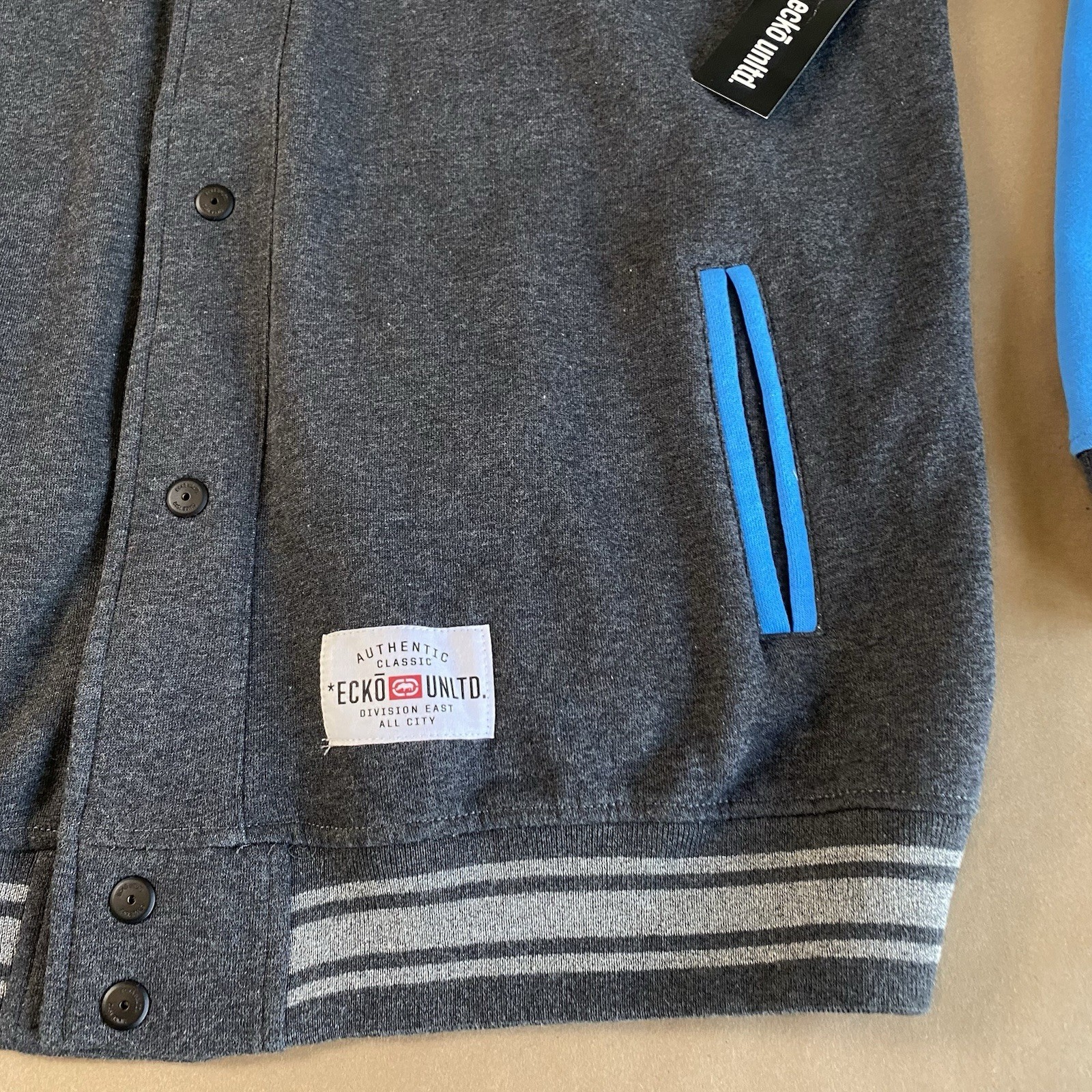Ecko Unltd XL X-Large Button-Up Sweatshirt Jacket Rhino Logo Men Blue Gray