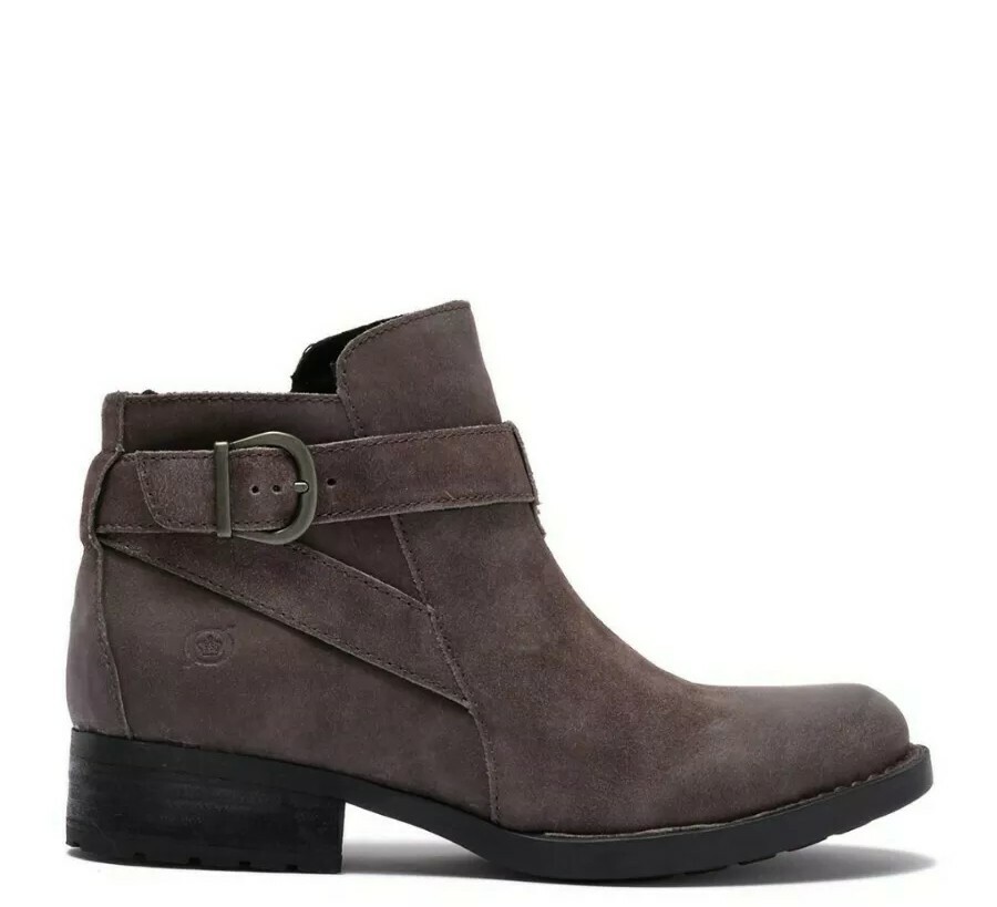 Born Women’s Jorgette Zip Buckle Strap Ankle Bootie Grey Nubuck Leather Size 6
