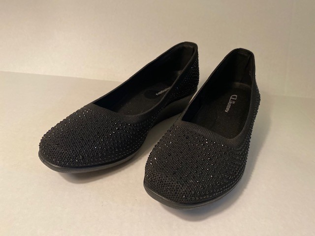 CL by Laundry Black Dress Sparkle Comfort Wedge Shoes Ladies Size 9W