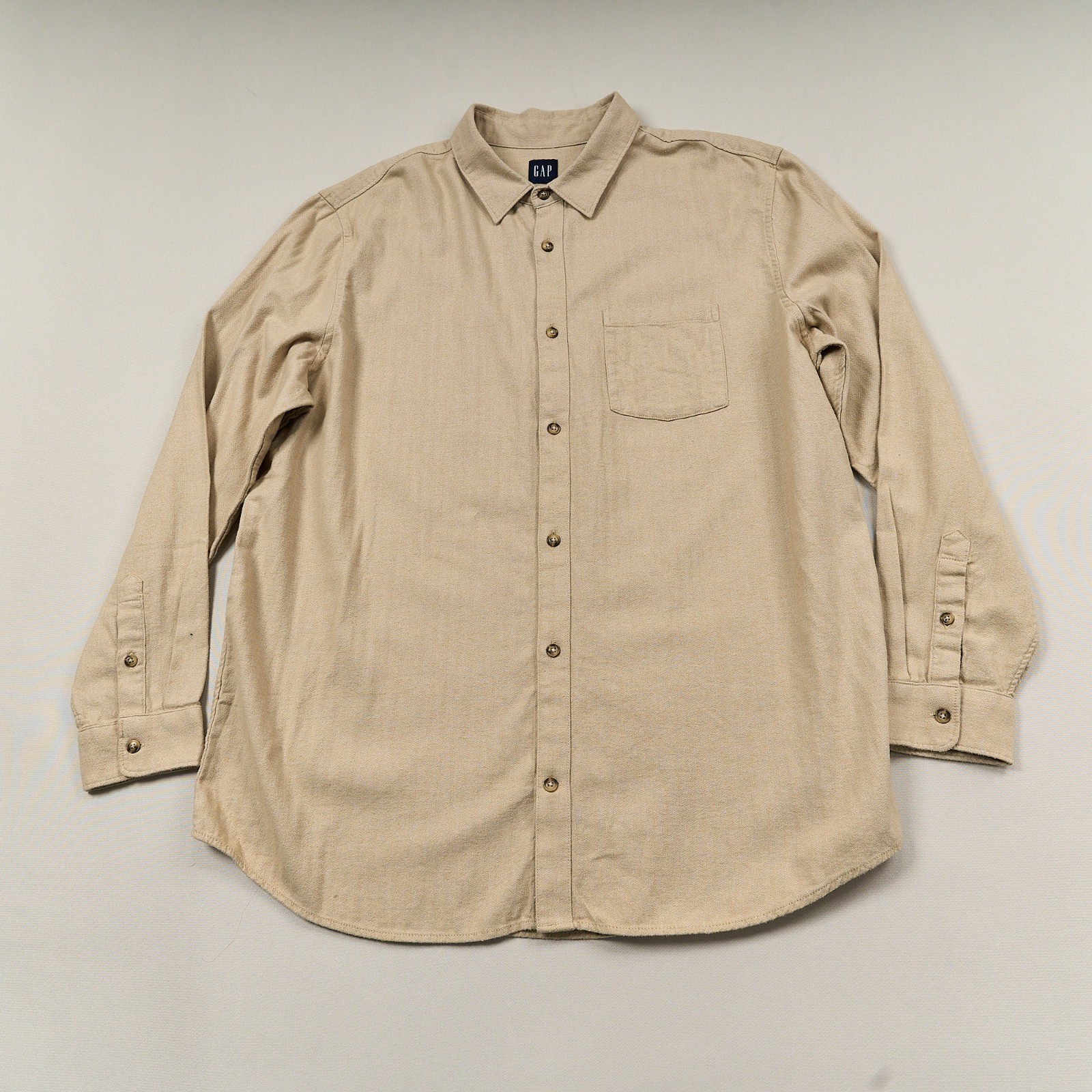 Gap Flannel Shirt Mens XXL Khaki Herringbone Button Up 100% Organic Cotton NEW