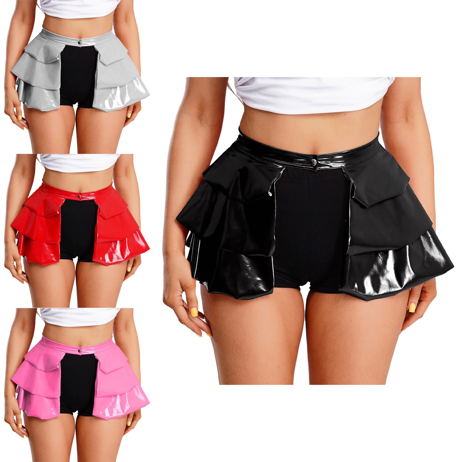 Womens Skirts Nightclub Outfit Front Open Mini Vintage Punk Leather A-line PU