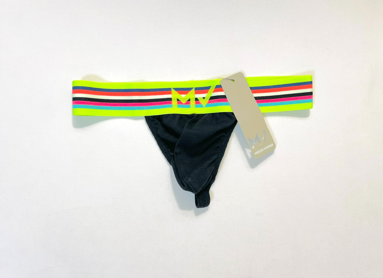 Modus Vivendi Size S Ribbed Cotton Peace T-Back Thong – Black/Multi Color