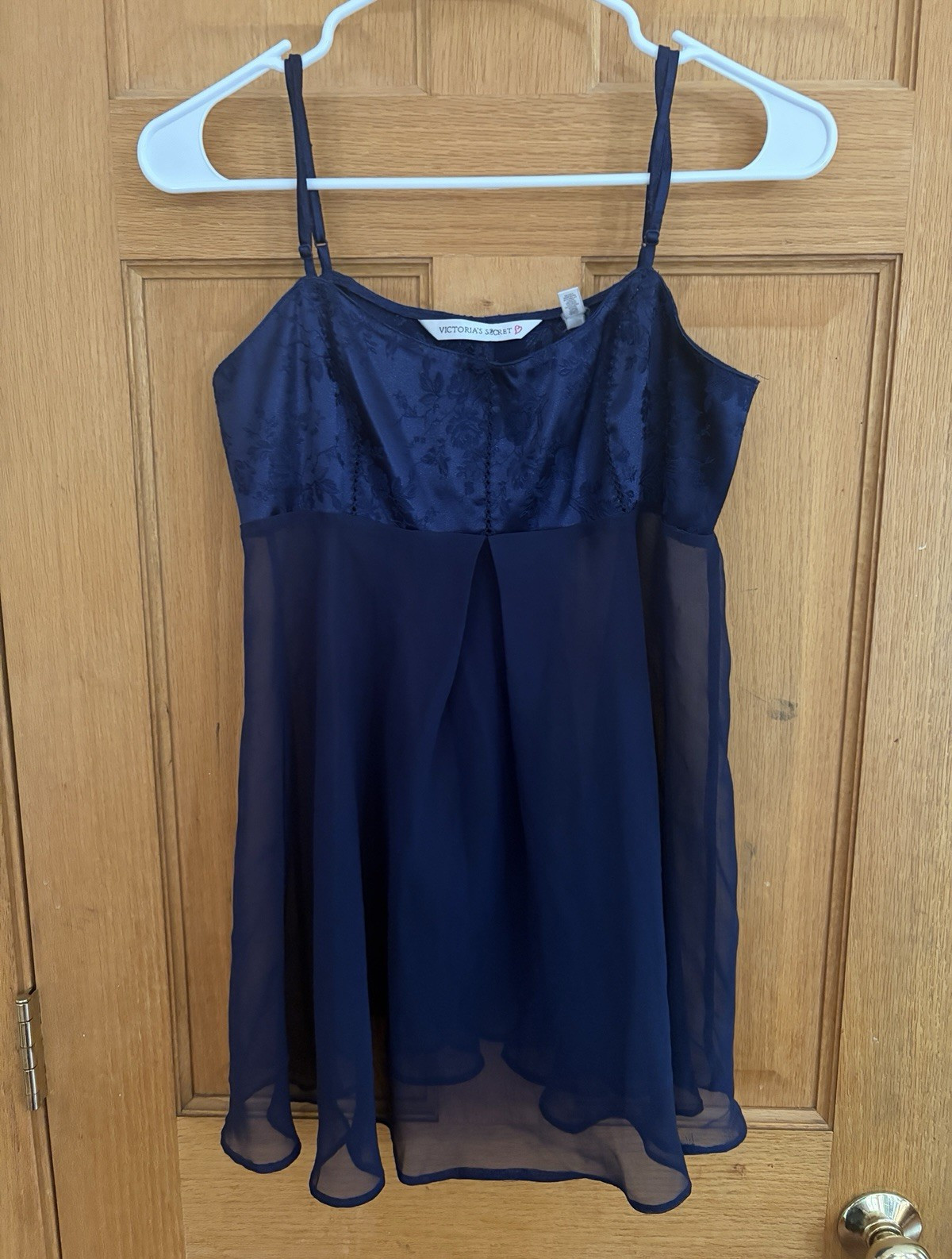 Victoria’s Secret Navy Floral Sheer Full Slip, Adjustable Straps, Size M