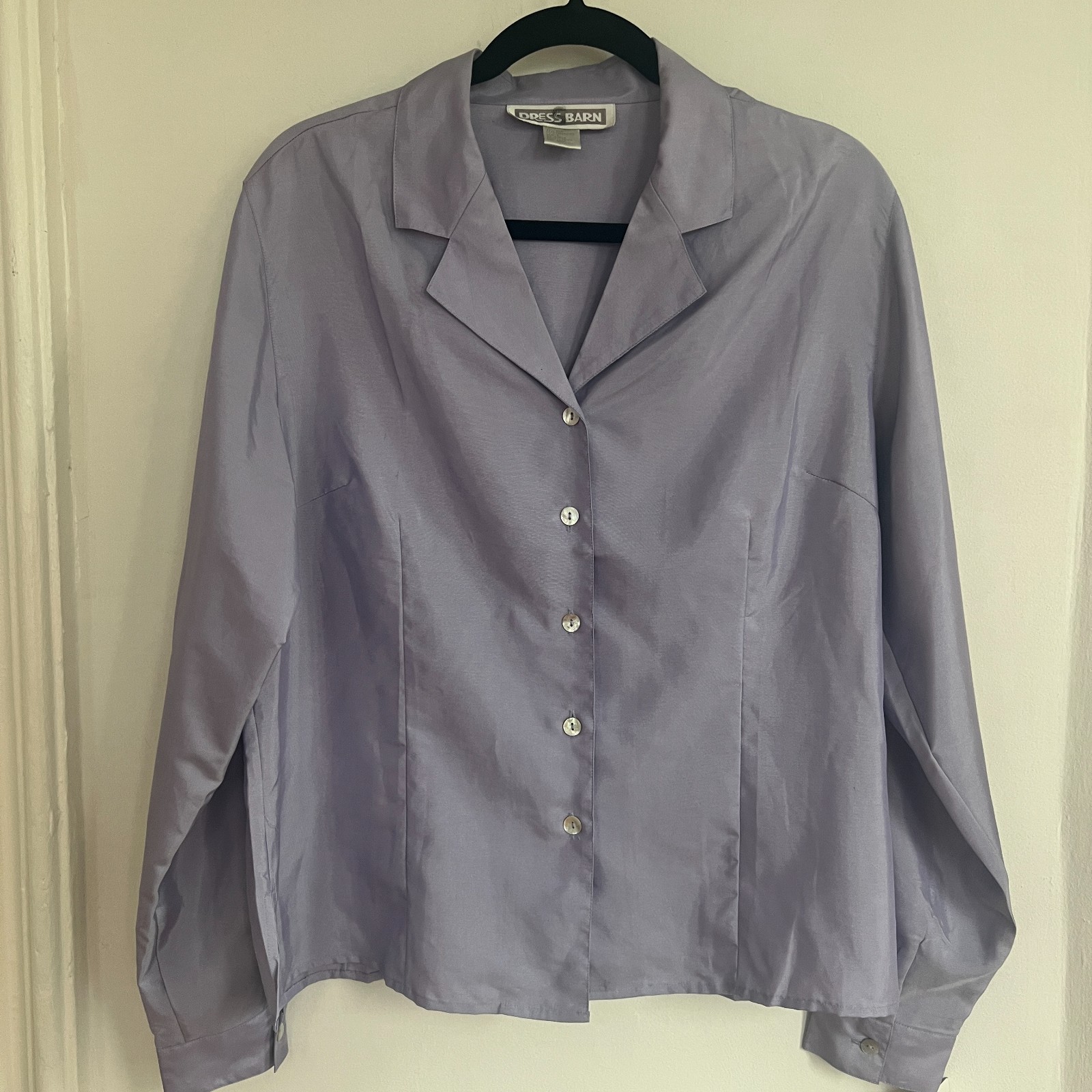 Dress Barn Lavender Silk Blend Button Front Blouse Womens Large Long Sleeve Care