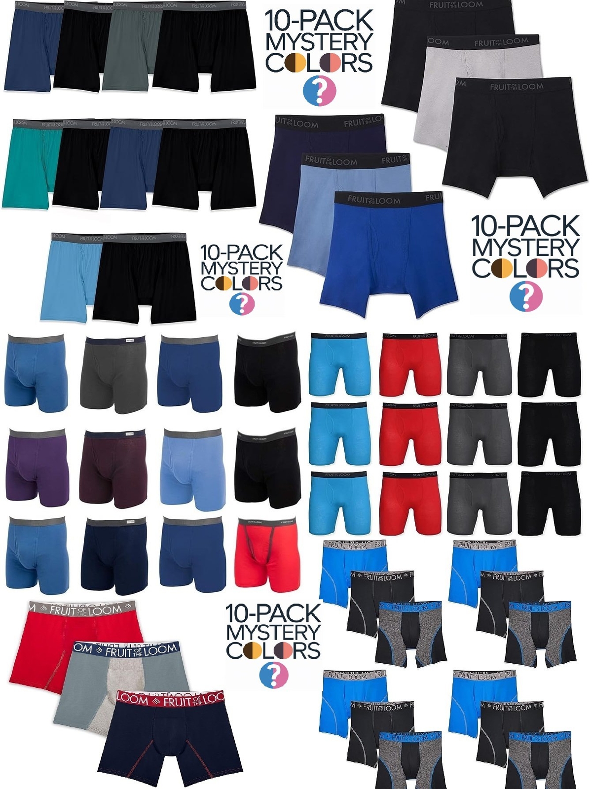 Mens 10-Pack Assorted Boxer Briefs by Fruit of the Loom Comfortable Mystery…