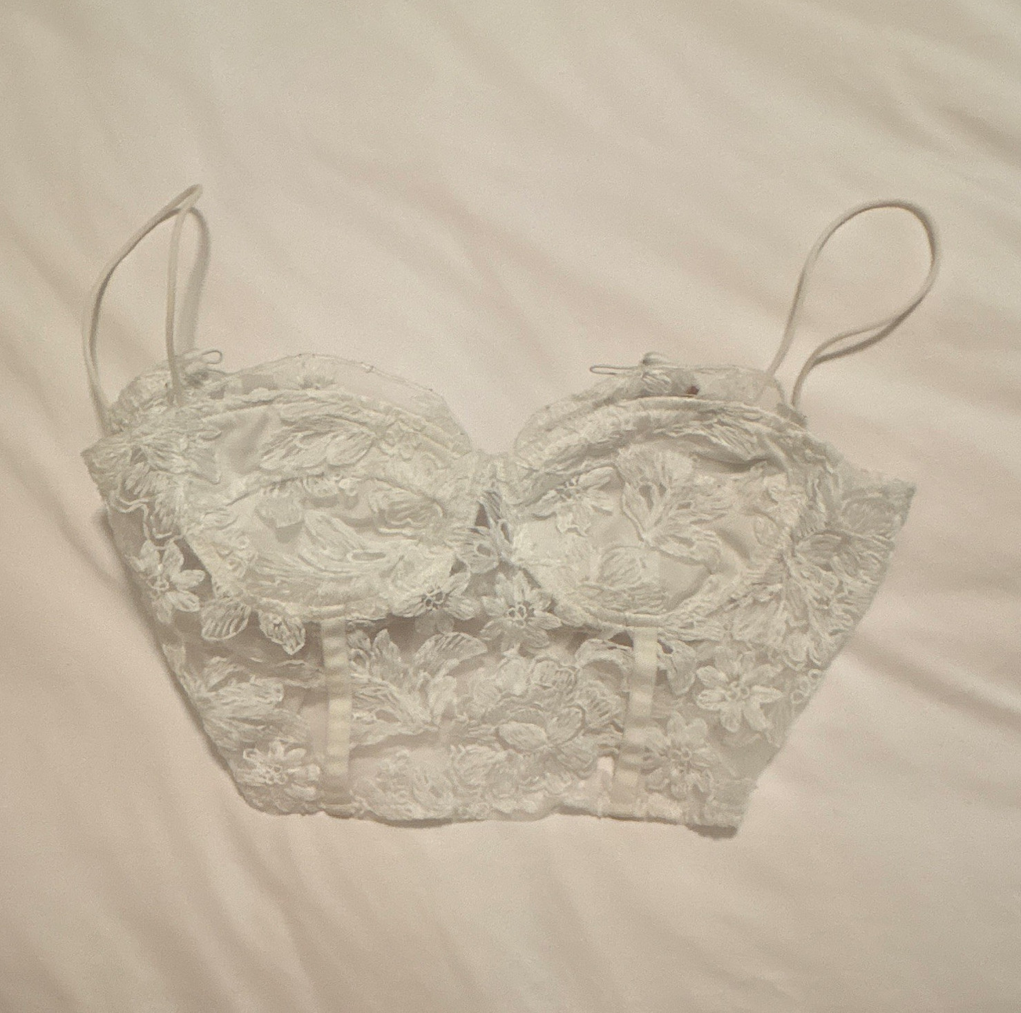 Copper Closet White Floral Lace Bustier Corset Top S B Underwire Boned