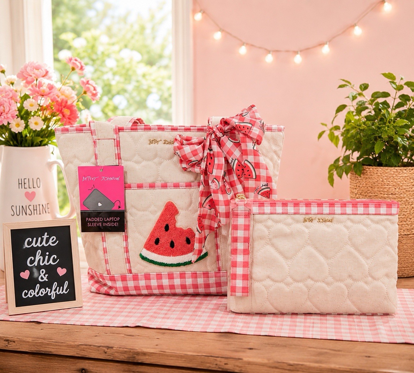 NWT Betsey Johnson Watermelon Tote Bag & Matching Wristlet Set / Laptop Tote