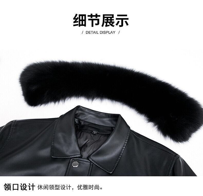 Mens Formal Elegant Faux Fur Collar Leather Loose Zipper Jacket Winter Down Coat