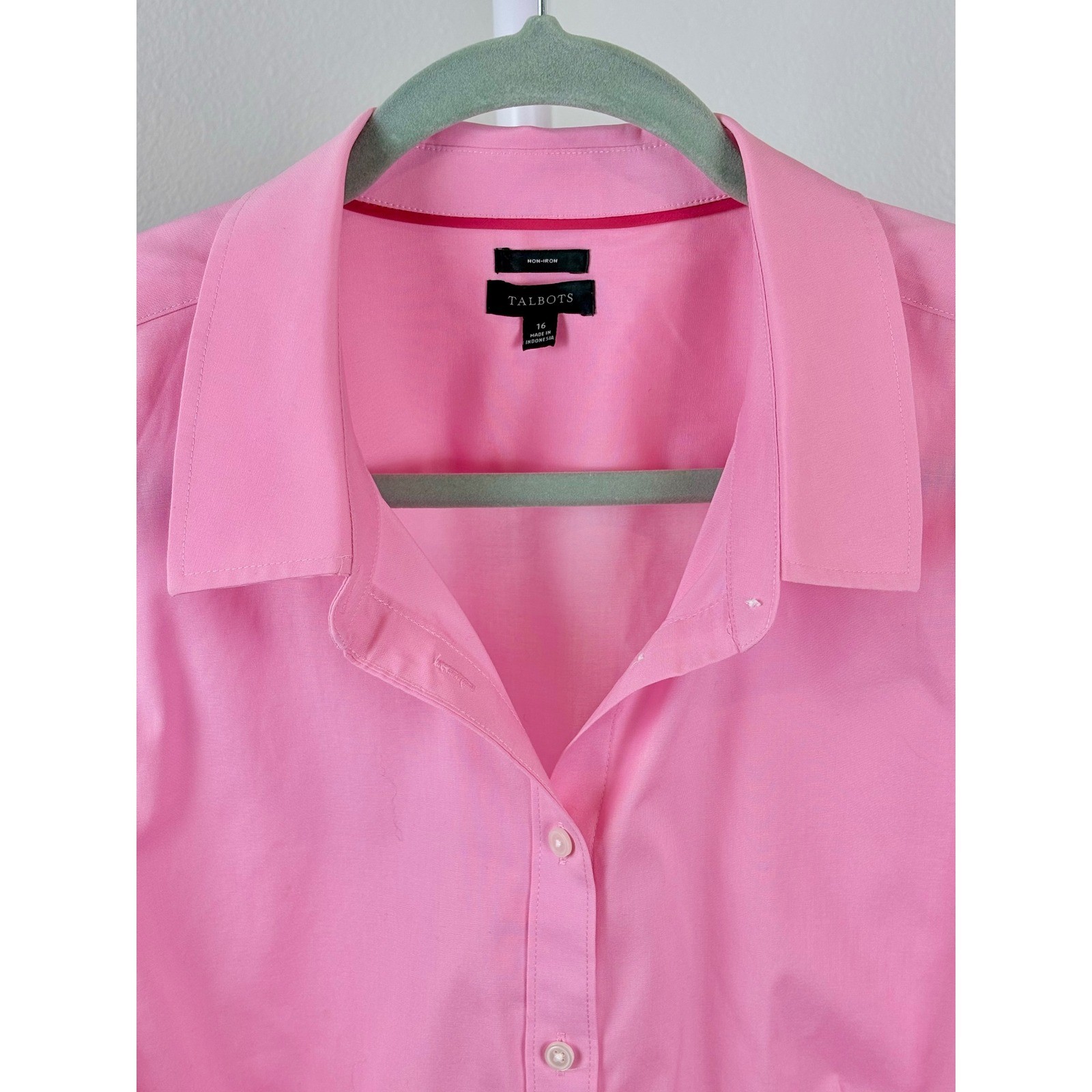 Talbots Womens Non-Iron Long Sleeve Button Down Shirt Pink Size 16