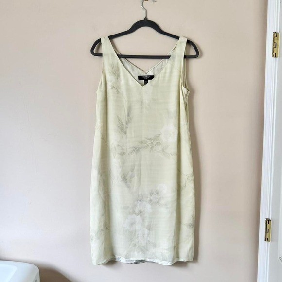 Emanuel Ungaro Silk Dress light mint green grey floral sheer 10 petite