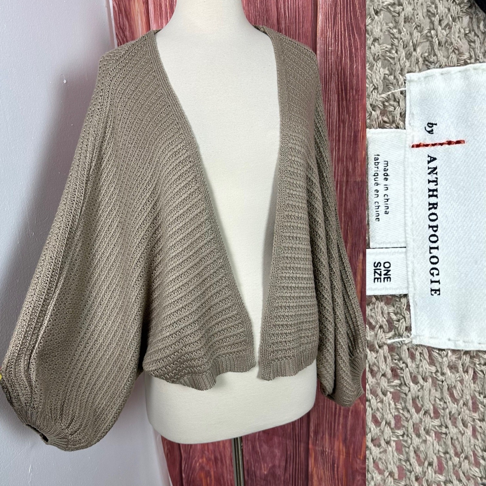 by Anthropologie Shrug Crop Cardigan Open Knit Tan Womens One Size