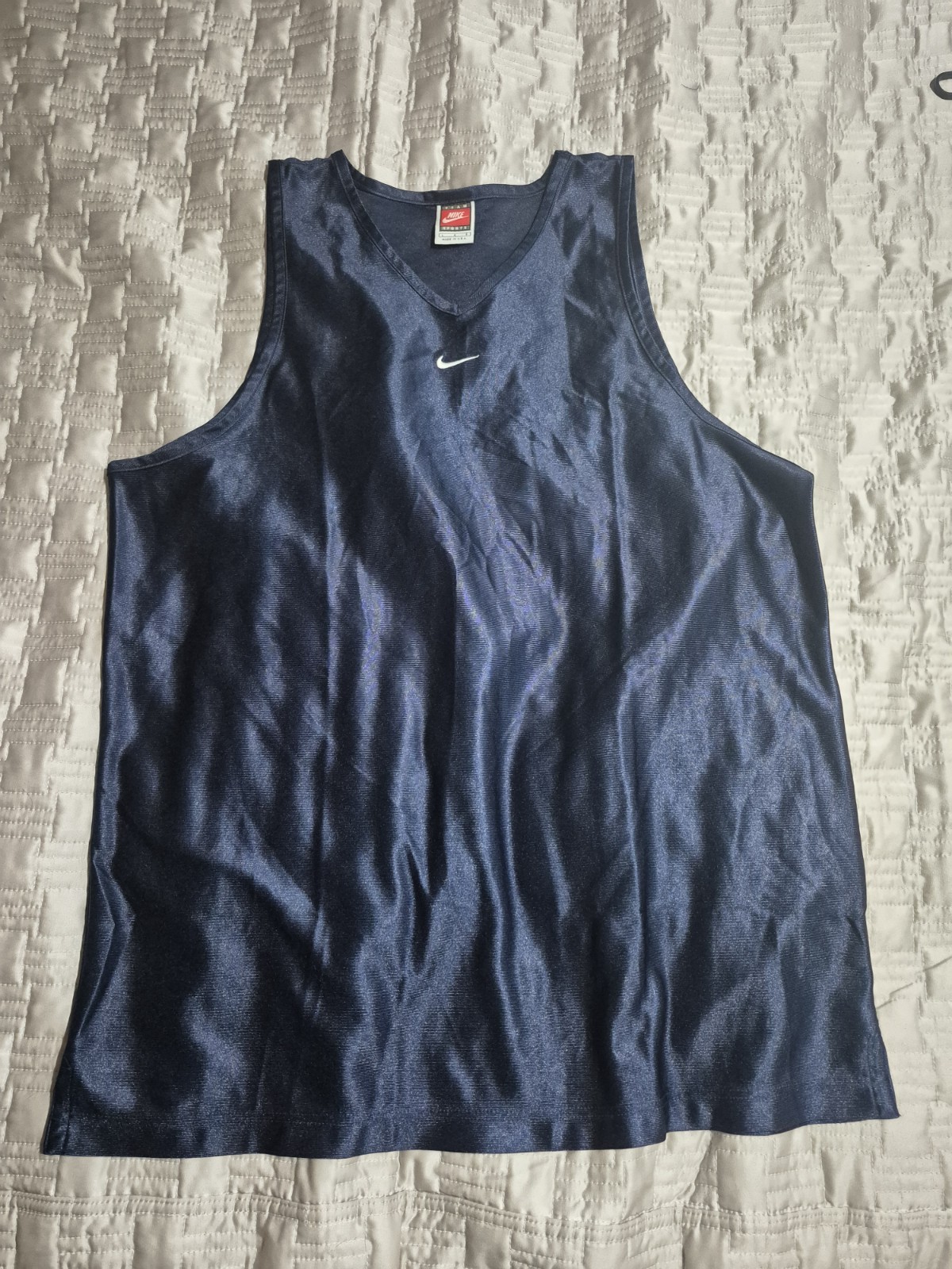 Nike Basketball Jersey Tank Top MEN’S Large Navy Blue Shiny Silky