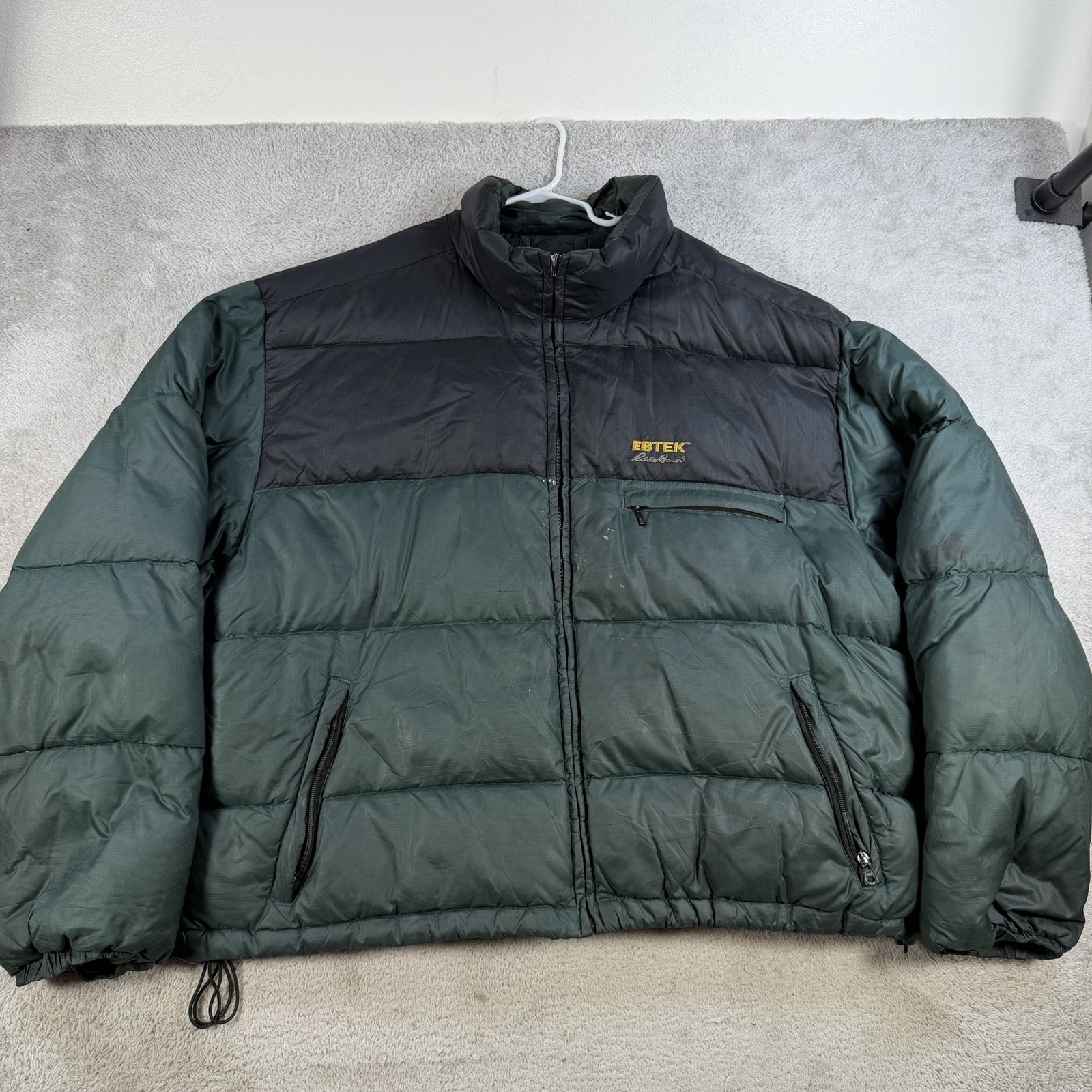 Eddie Bauer Jacket Mens 2XL Green Goose Down Puffer Full Zip Pocket EBTek
