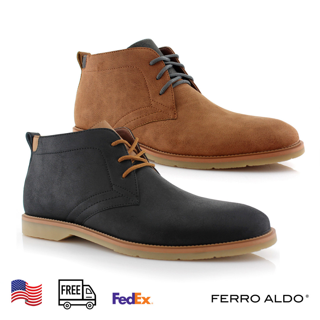 Ferro Aldo Men’s Leather Chukka Lace Up Casual Mid-top Business Dressing Boots