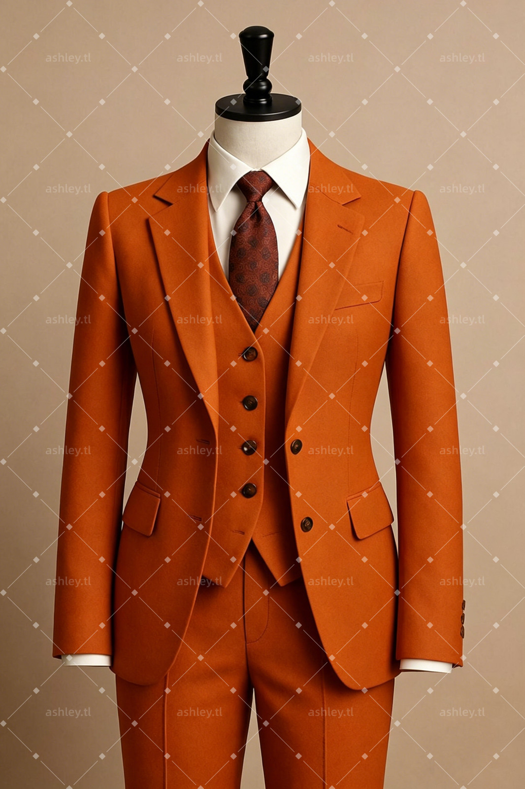 Orange Men’s Suit 3-Piece Slim Fit Casual Formal Business Wedding Groom Tuxedo