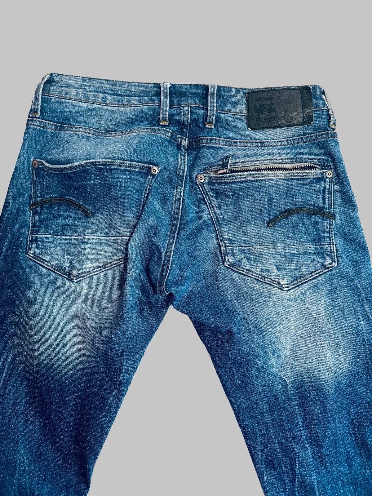 G-Star RAW Men’s Straight Blue Denim Jeans Distressed 5-Pocket Logo