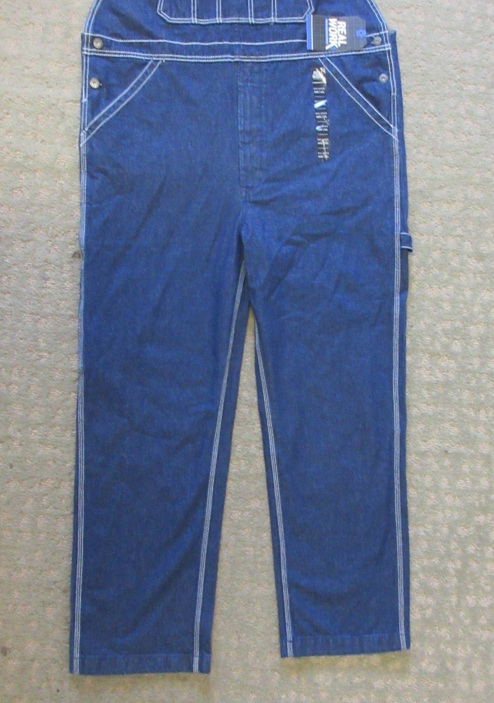 Real Work Men’s Denim Bib Overalls Carpenter Zip Fly Size 42×32 Relaxed Fit NWT