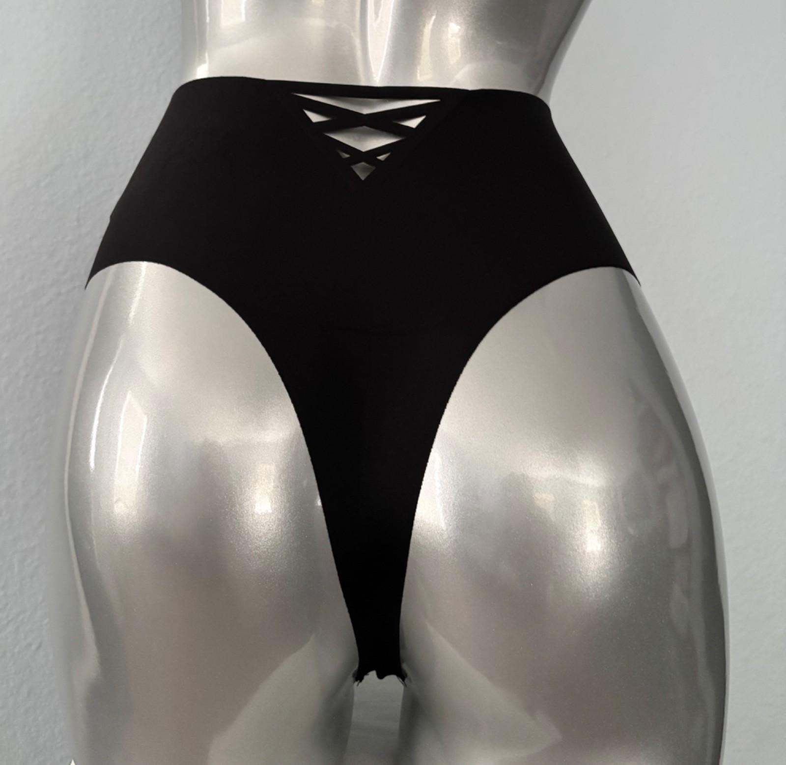 Victoria’s Secret Thong Panty No Show High Waist Leg Black Stretch S M L XL 2XL