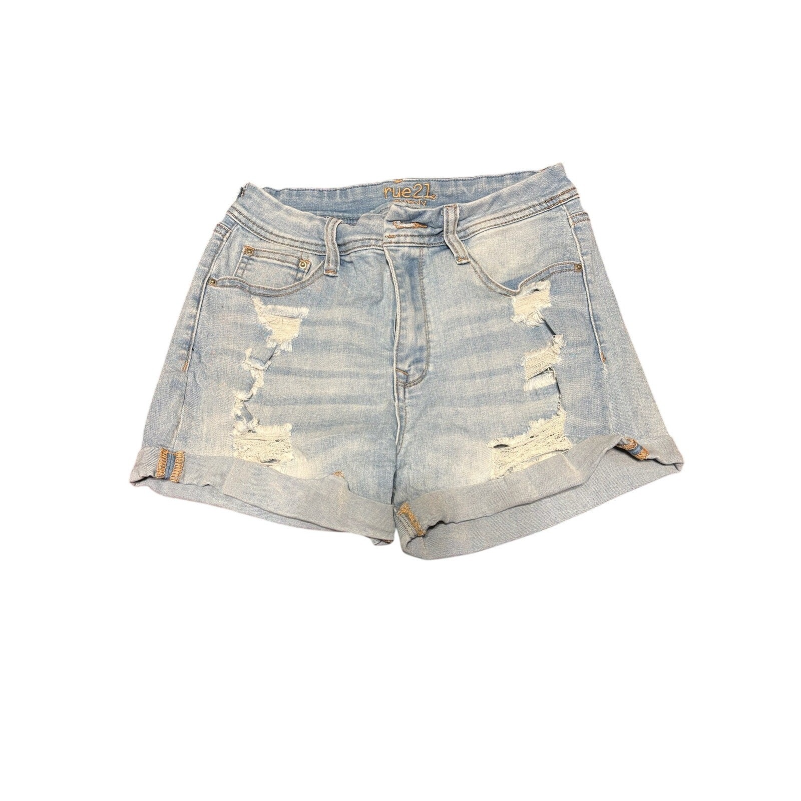 rue21 Women Curvy High Rise Shortie Shorts Light Wash Size 8 Distressed Cuffed