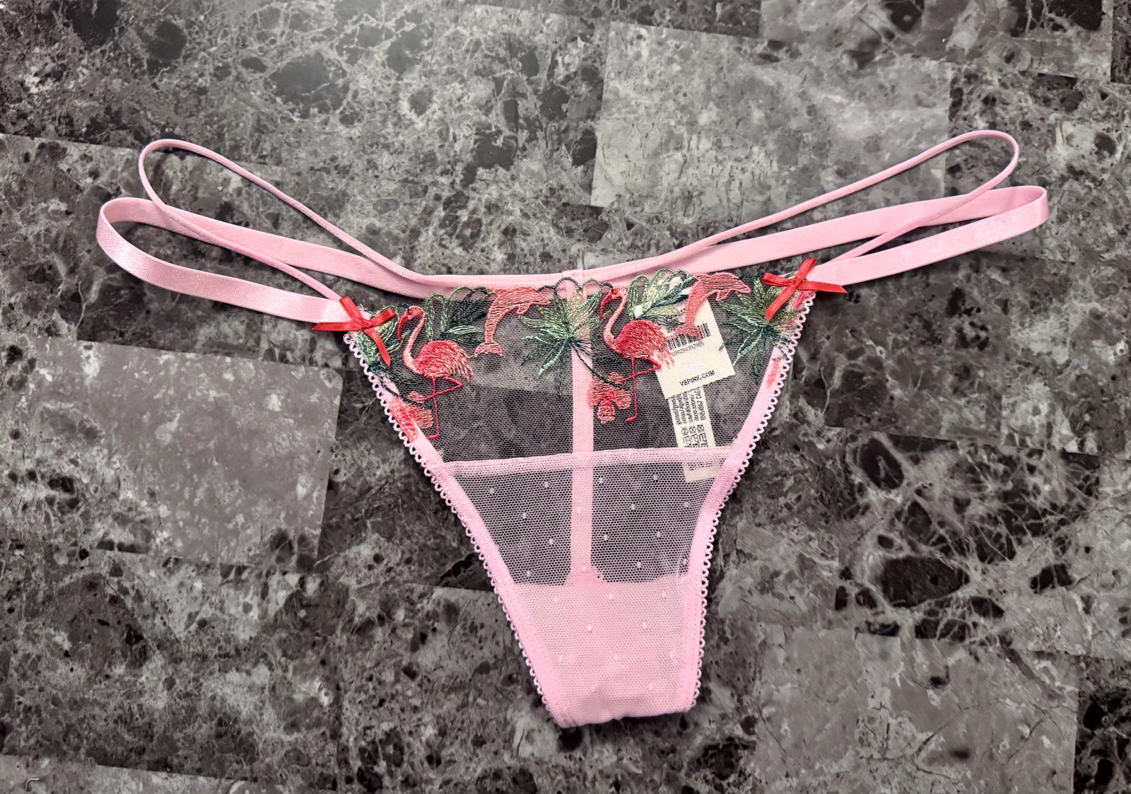 NWT VICTORIA’S SECRET PINK FLAMINGO DOLPHIN MESH DOUBLE STRAPPY V STRING PANTIES