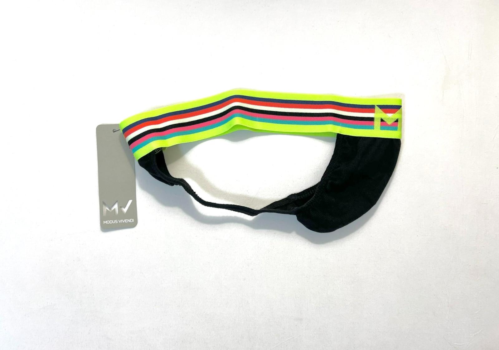 Modus Vivendi Size S Ribbed Cotton Peace T-Back Thong – Black/Multi Color