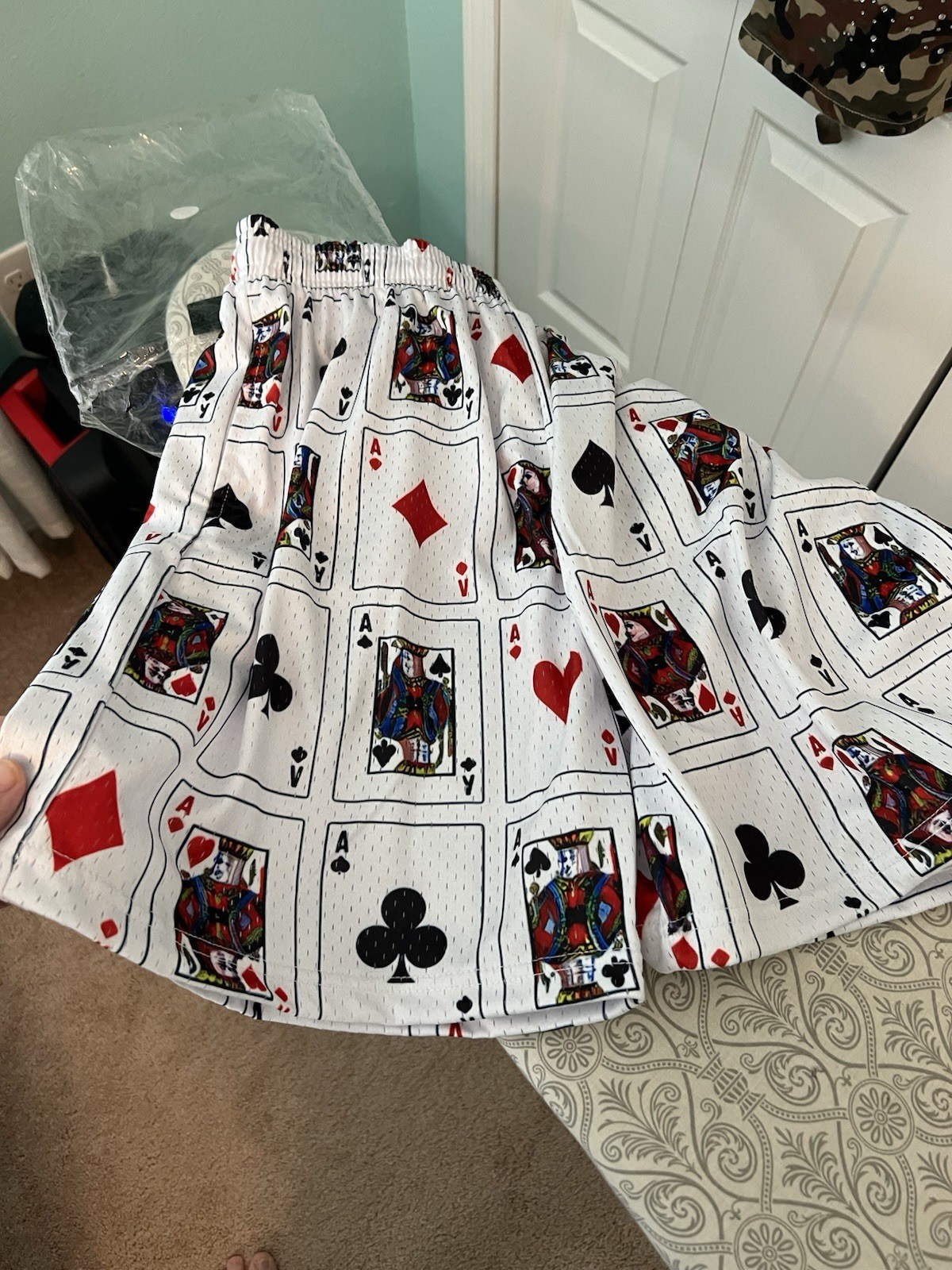 Asylum Men’s Athletic Mesh Shorts Drawstring Playing Cards Retail $170