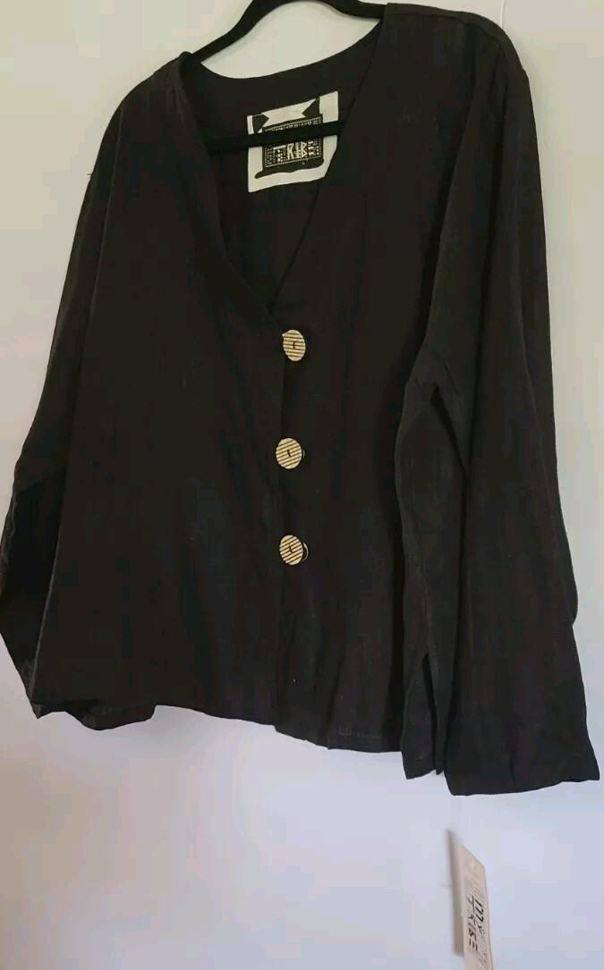 Joy Burton My Tribe Linen Jacket Hand Loomed & Dyed Applique Large Eclectic NWT