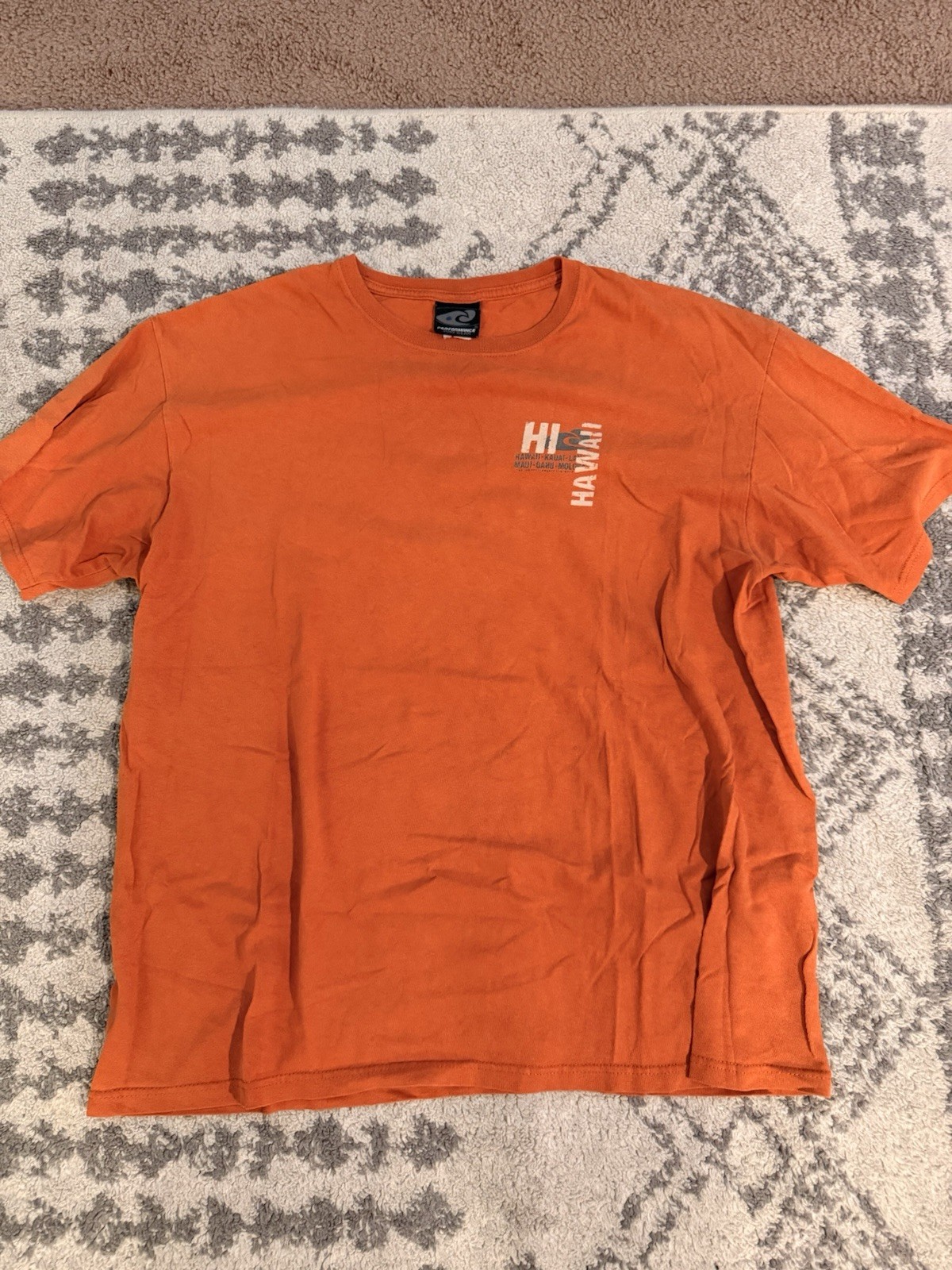 Hawaii Double-Sided Logo Graphic Print Orange Crew Neck T-Shirt Mens XL