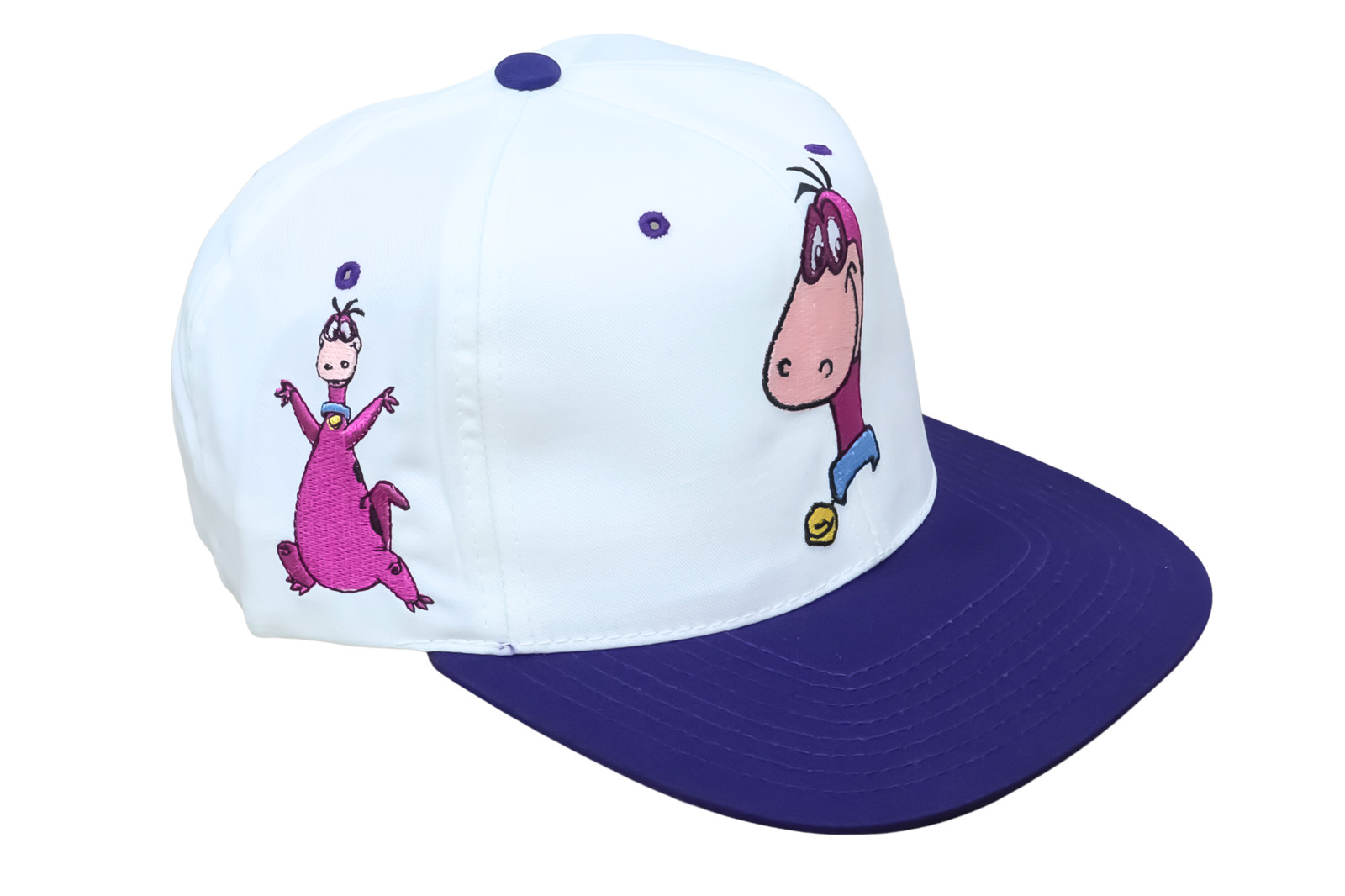 VINTAGE Dino Hat Cap Snap Back White Purple Flintstones Cartoon Collectors