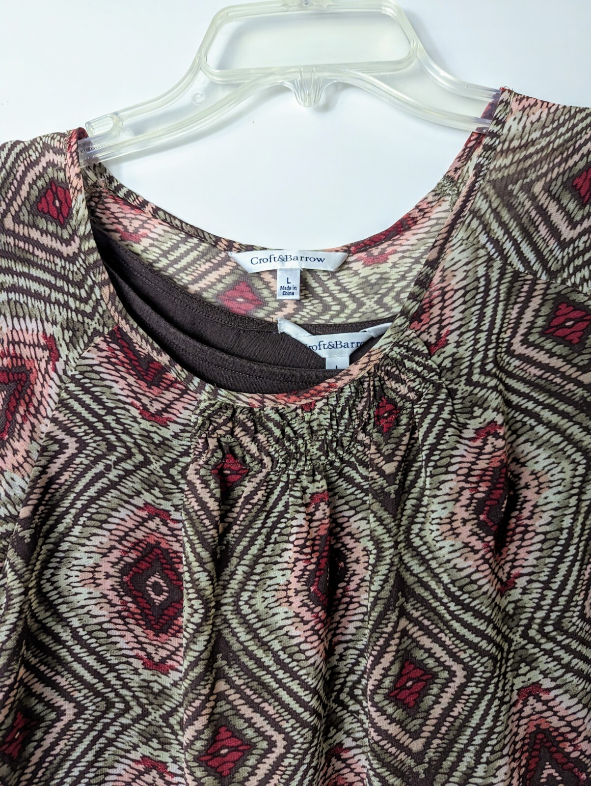 Croft and Barrow Blouse Womens Large Brown Light Weight With Brown Camisole B2