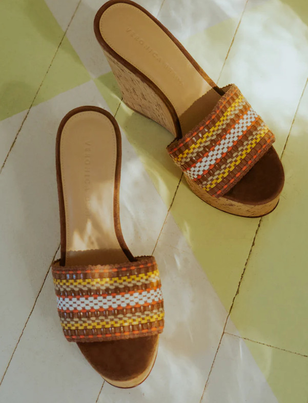 Veronica Beard DALI WOVEN WEDGE SANDAL Brown Multi Size Varies