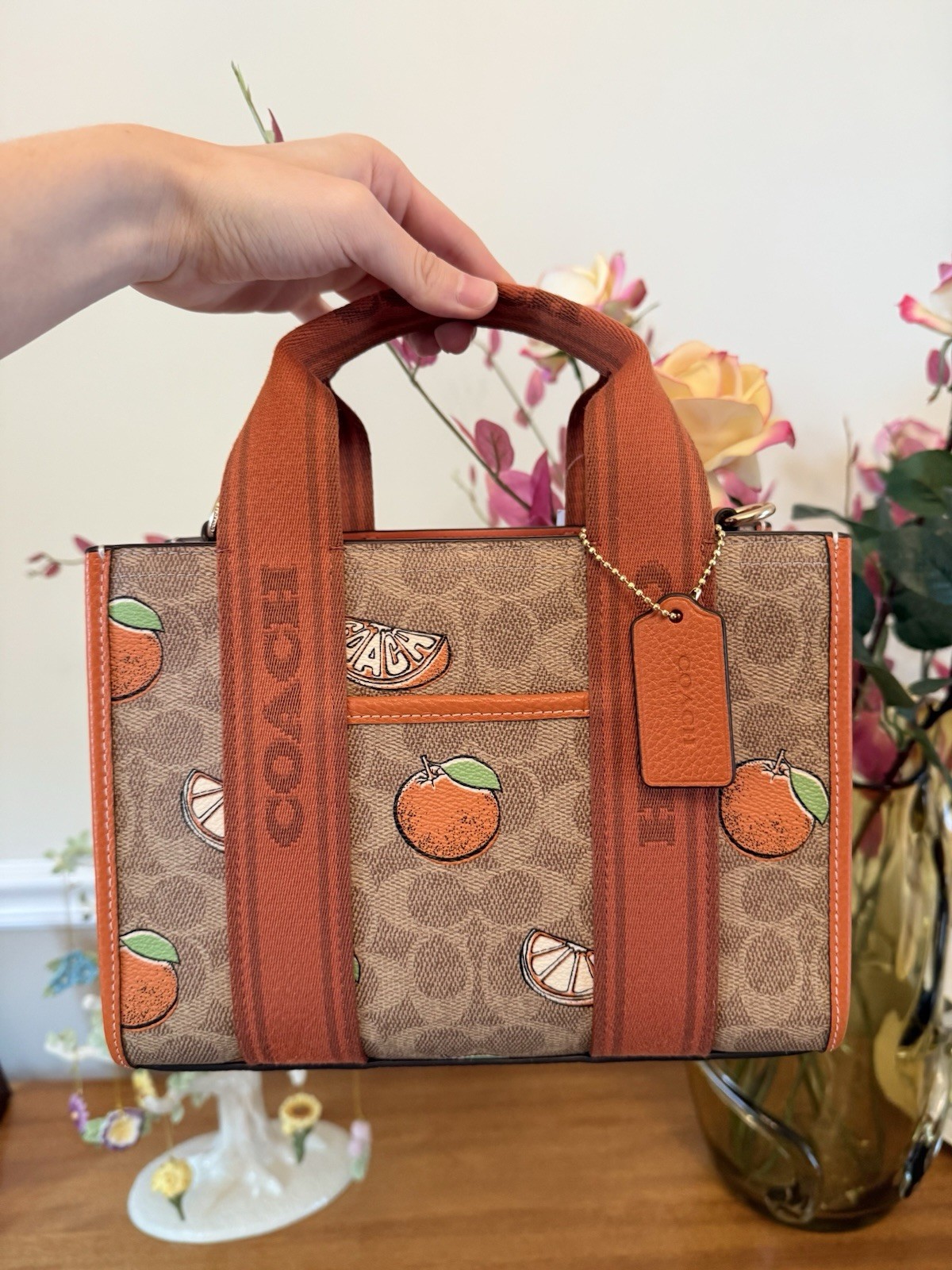 NWT Authentic COACH Smith Tote 24 In Signature Canvas With Orange Print CAR81