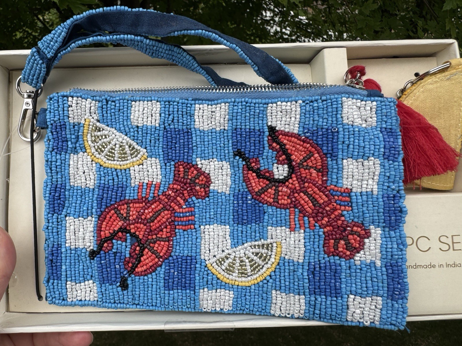Sol And Mer Lobster Beaded Wristlet Clutch Purse w/Lemon Keyring Charm 2PC India