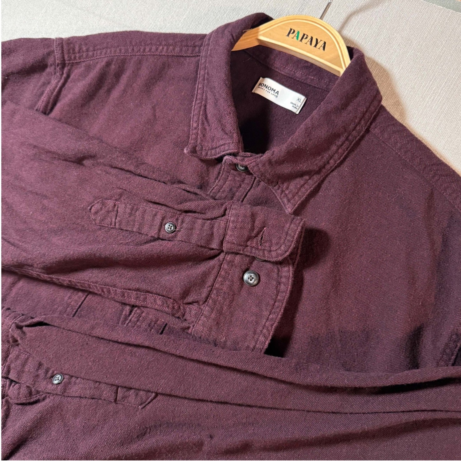 Sonoma Goods For Life Mens XL Maroon Flannel Button Down Shirt Long Sleeve Boxy